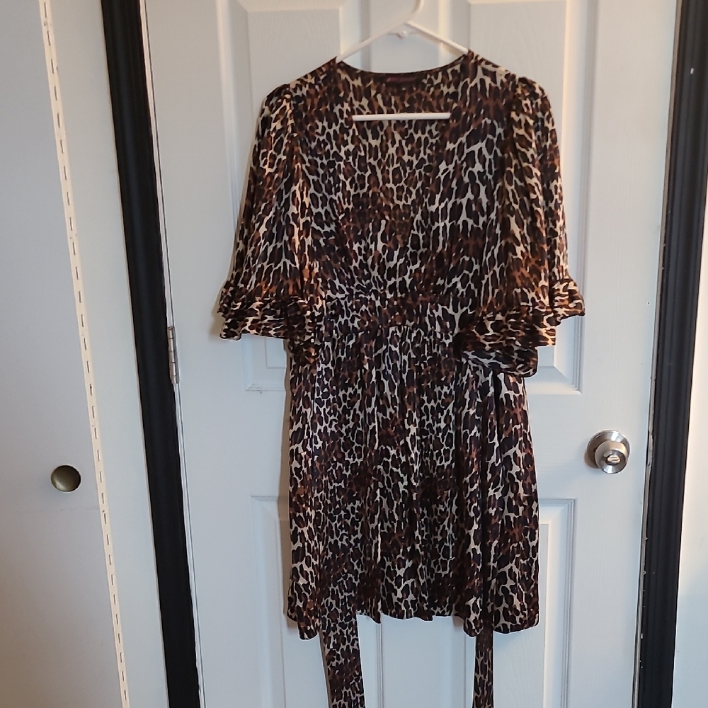 Betsey Johnson Leopard Print Dress with Ruffle Sleeves
